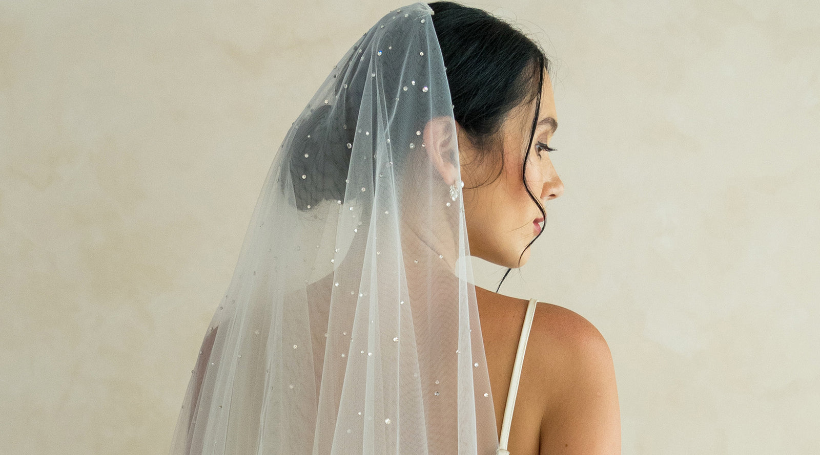 Knee Length Wedding Veil with Scattered Pearls and Crystals