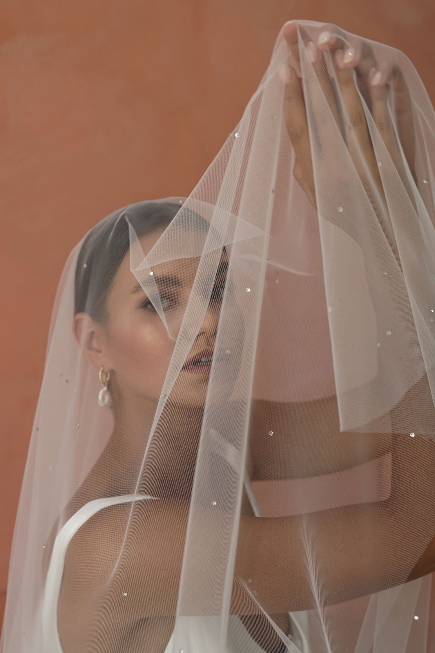 VIVIENNE | Drop Veil with Pearls and Crystals