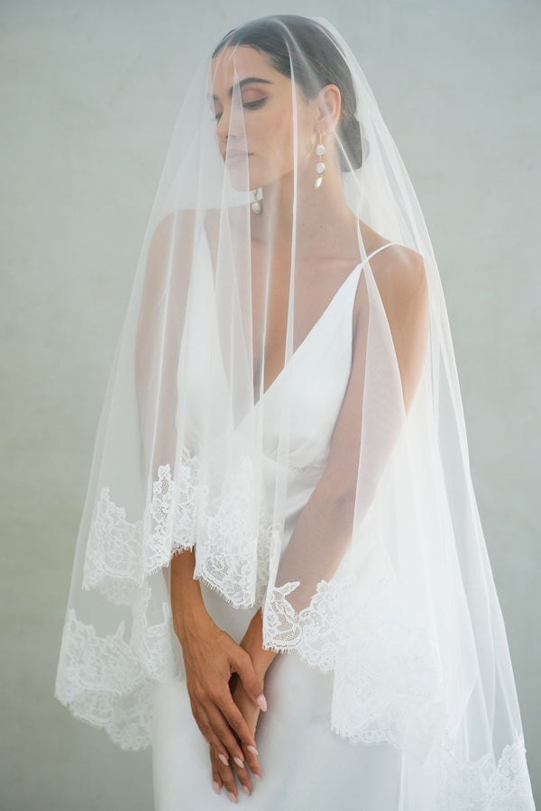 CELINE II  Drop Veil with Lace Trim