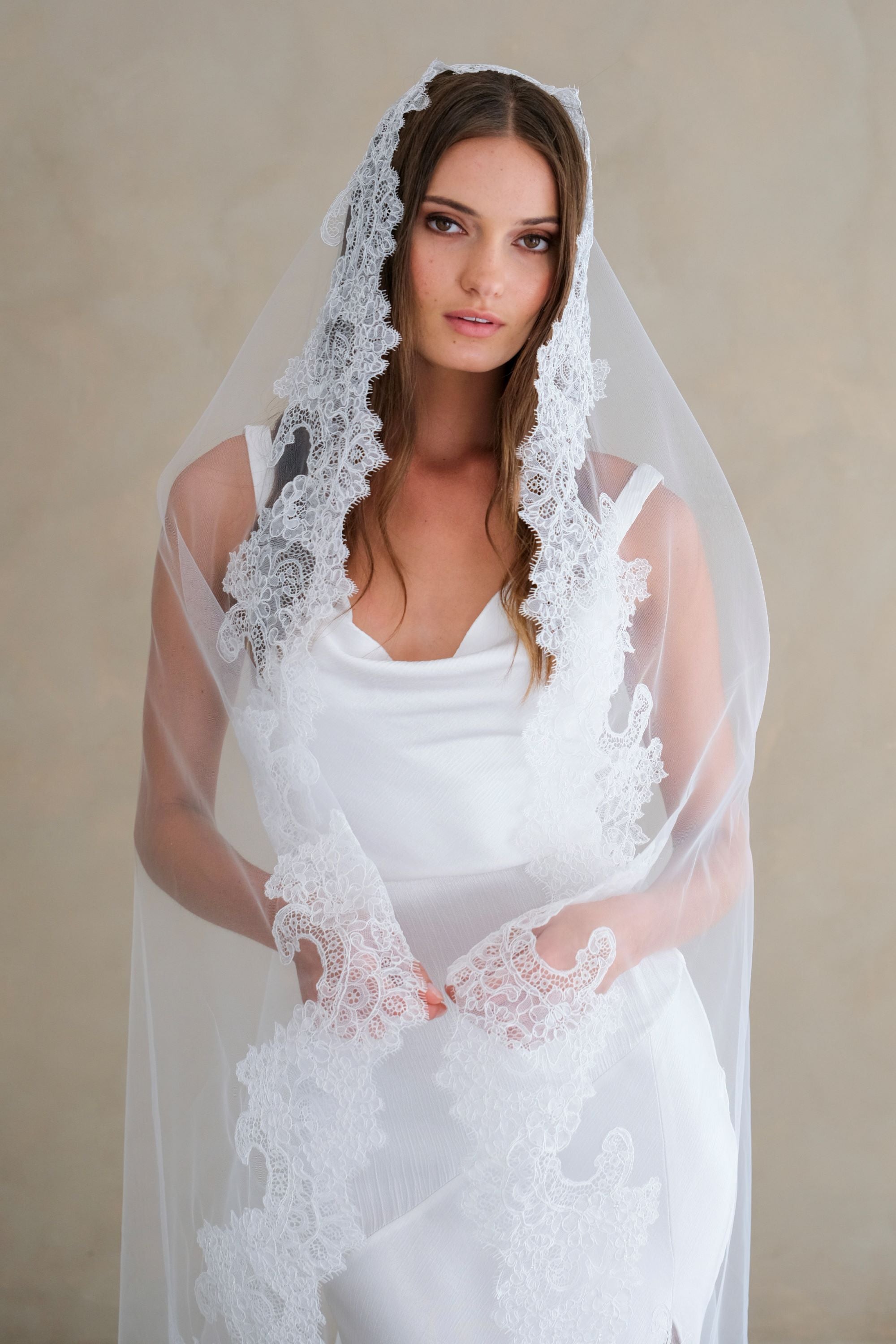 Mantilla Wedding Veil with buy Pearls and Lace One Tier