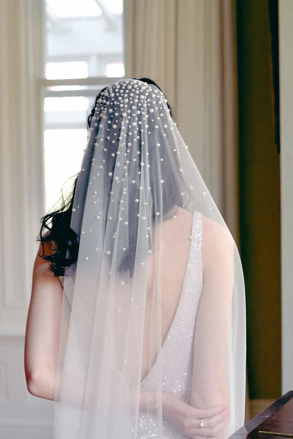 MATHILDE  One Tier Veil with Pearls