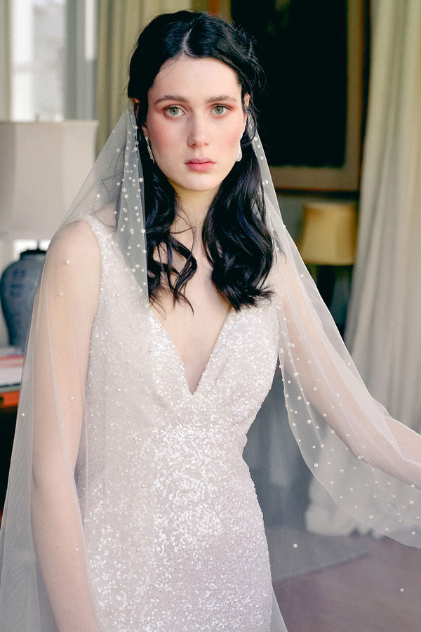 MATHILDE  One Tier Veil with Pearls