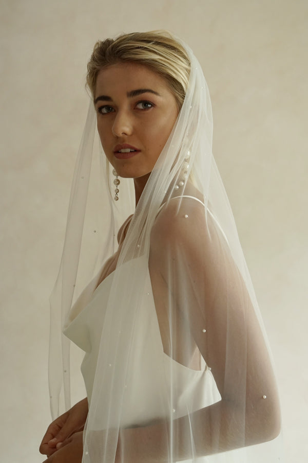 BridesWalking The Pearl Beaded Chloe Blusher Veil